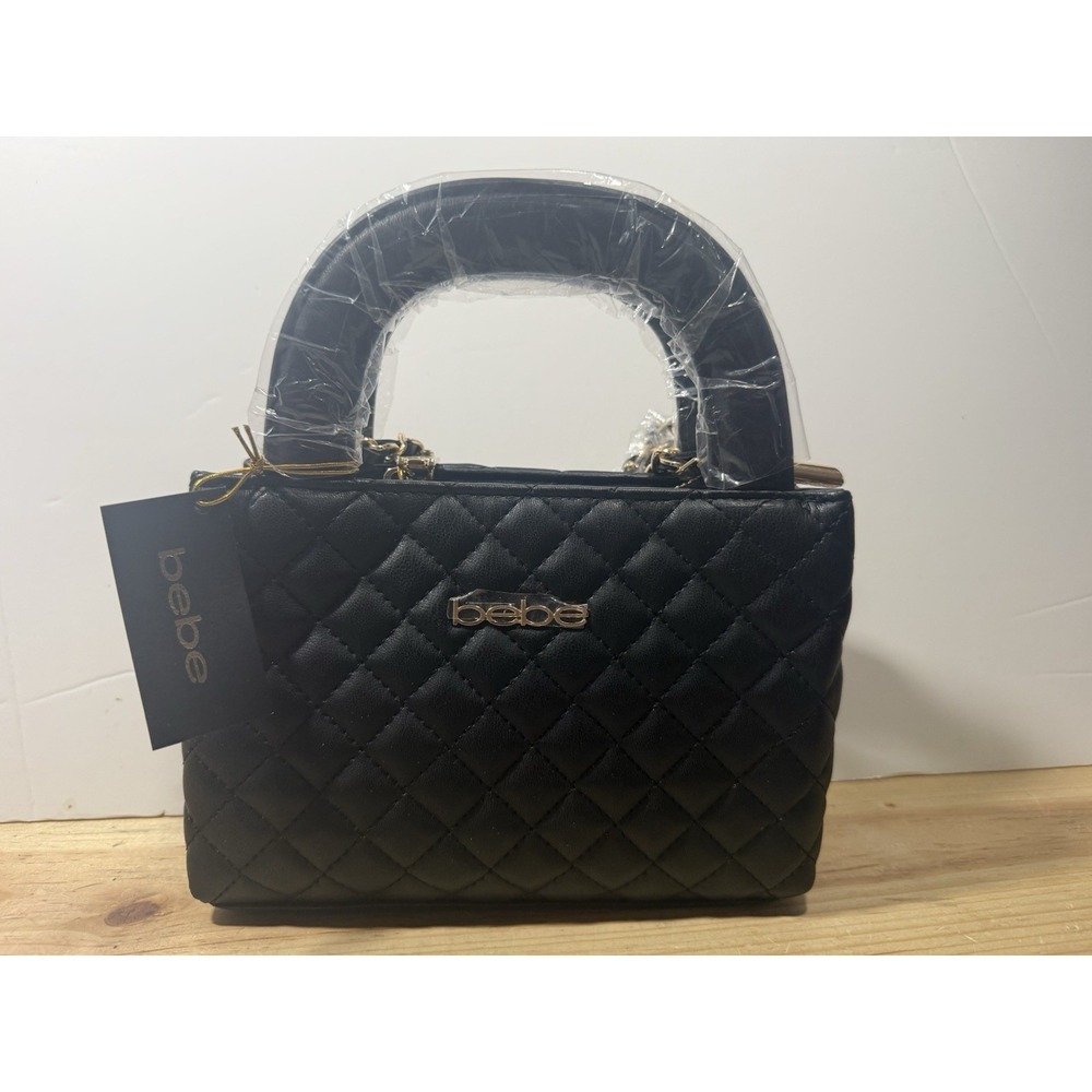 bebe Sofie Mini Satchel Crossbody Black Quilted Handbag NWT